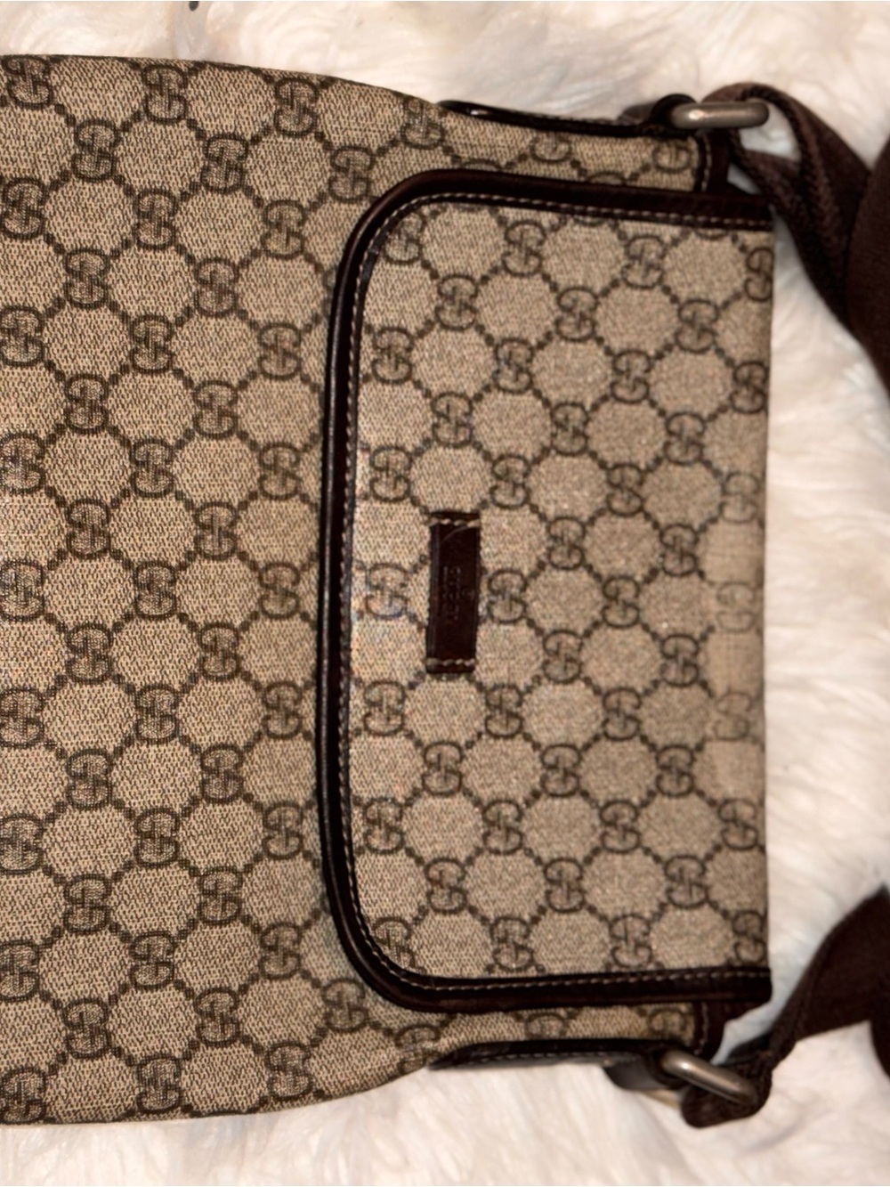 Vintage Gucci Brown GG Monogram Messenger Crossbody Bag + COA